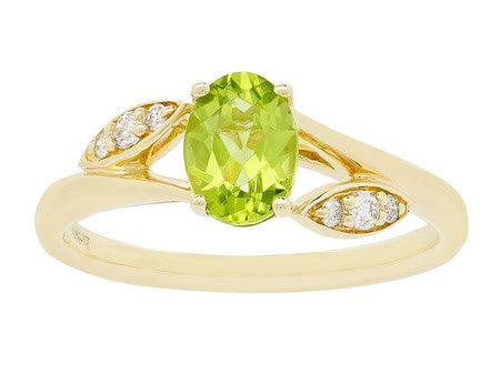 14K YG .89CT OVAL PERIDOT .08C