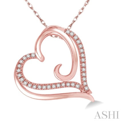 10K Rose Gold Diamond Heart Swirl Pendant with Chain