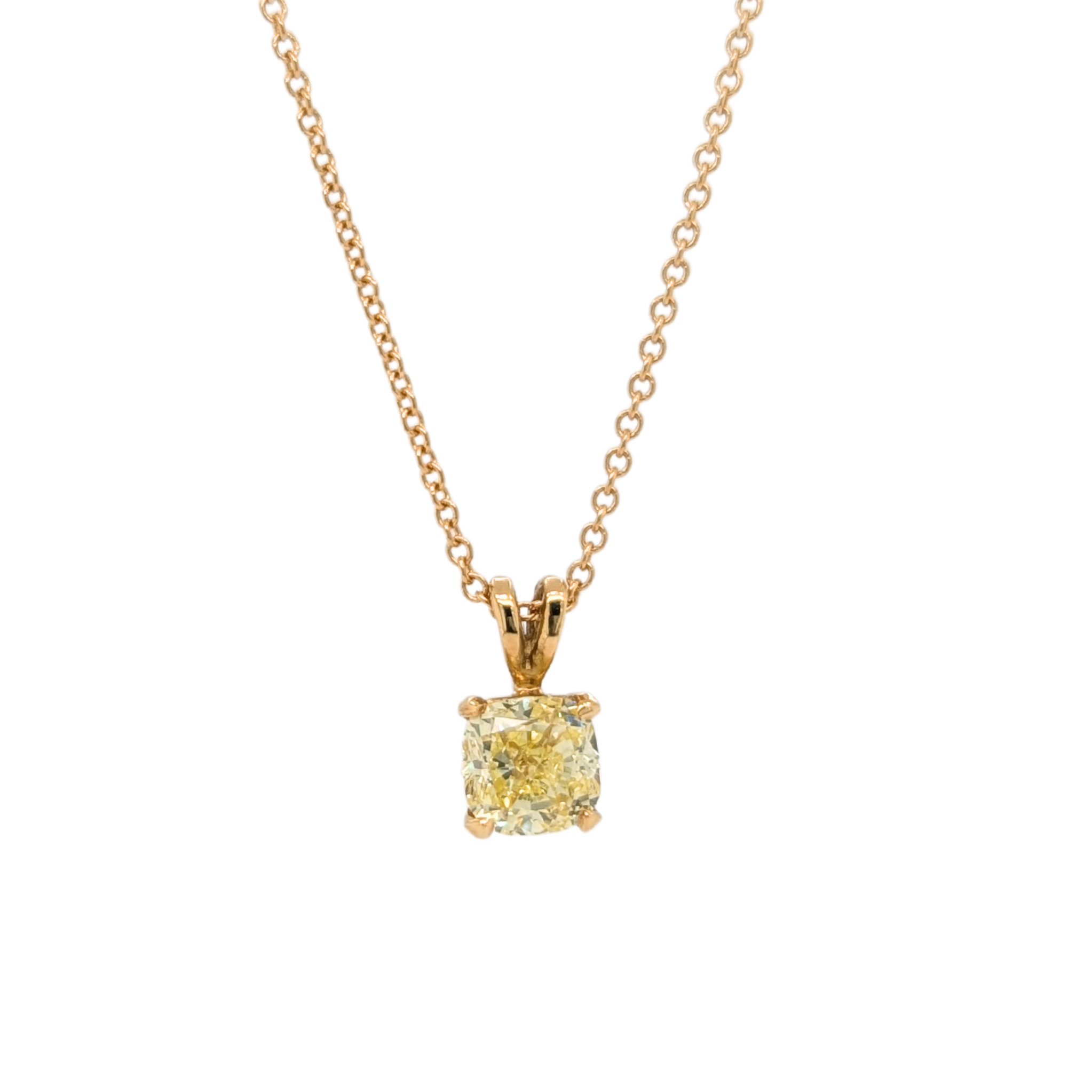 18K Gold .71CT Internally Flawless Cushion Cut GIA Yellow Diamond Necklace