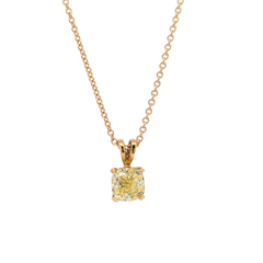 18K Gold .71CT Internally Flawless Cushion Cut GIA Yellow Diamond Necklace