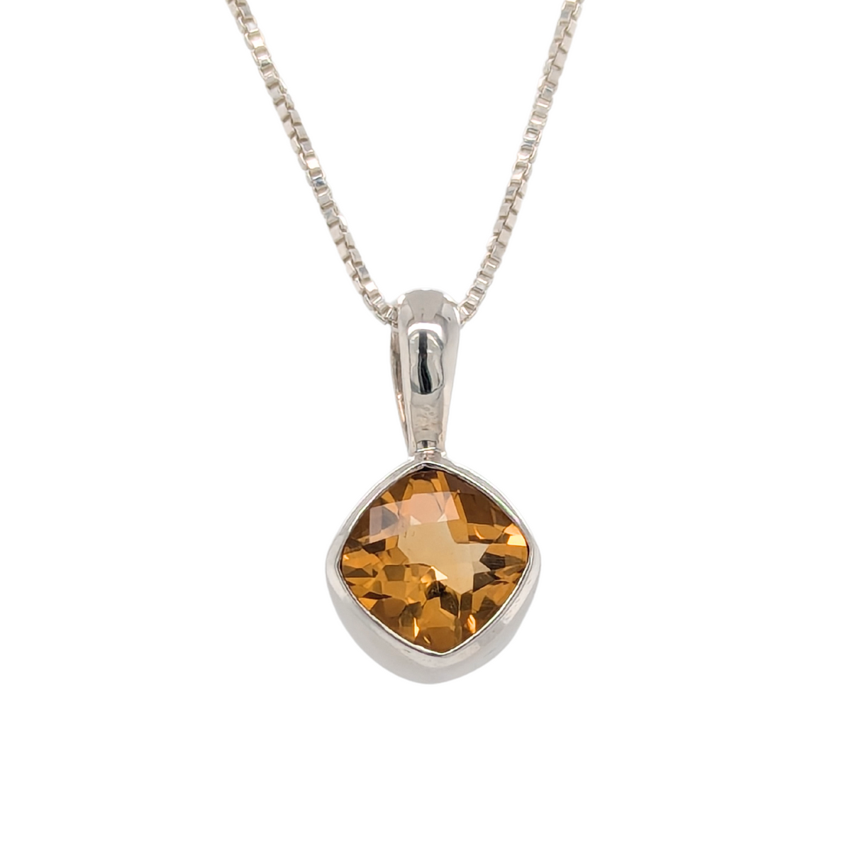 Sterling Silver Cushion Cut Citrine Gemstone Necklace