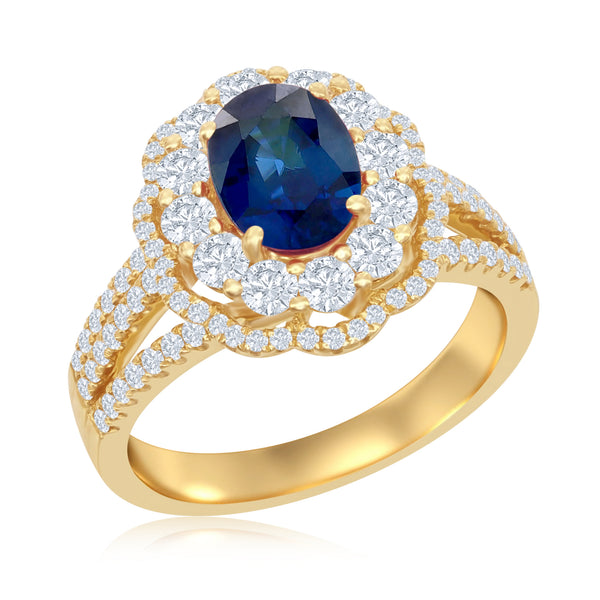 18kt Yellow Gold 1.26ctw Sapphire 1.03ctw Diamond Ring