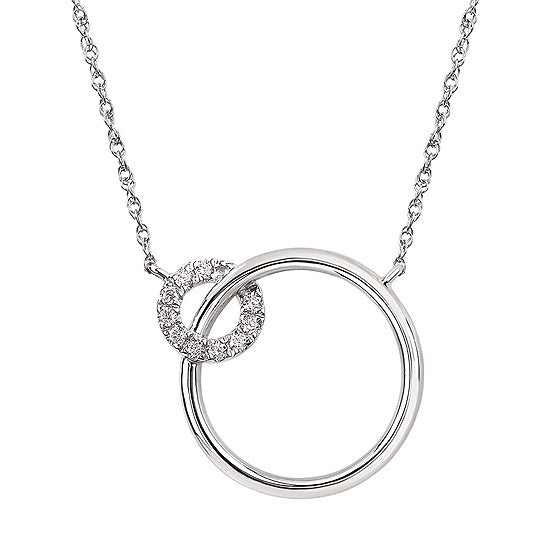 14K White Gold Interlocking Circle Necklace with Diamonds