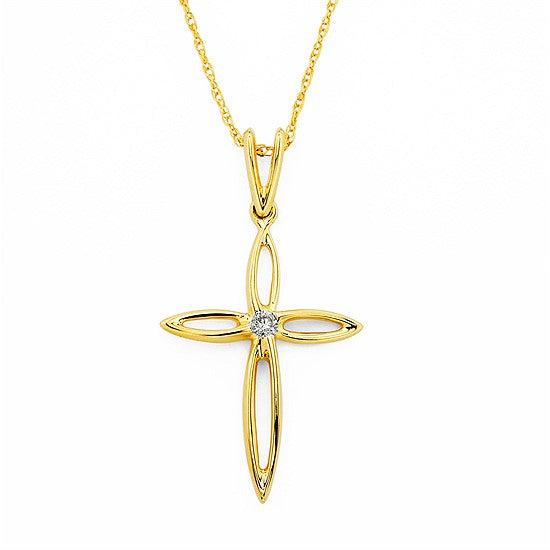 14K Yellow Gold Cross Pendant and Chain