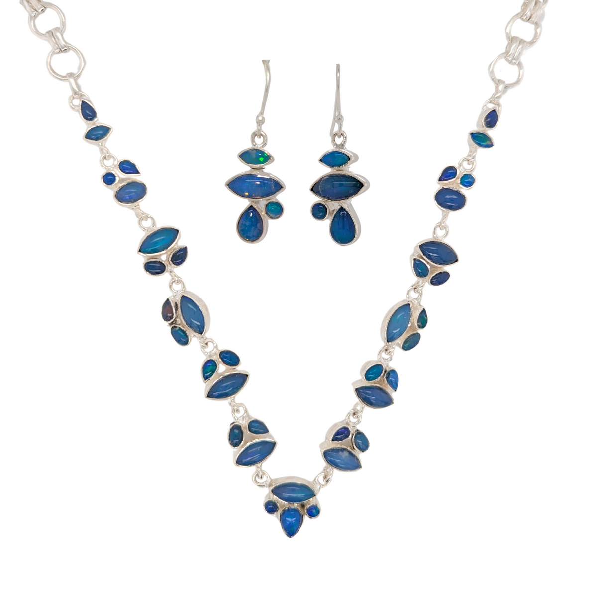 Sterling Silver Eithiopian Opal Necklace & Earring Set