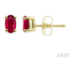 14KT Yellow Gold Oval 5x3 Ruby Stud Earrings