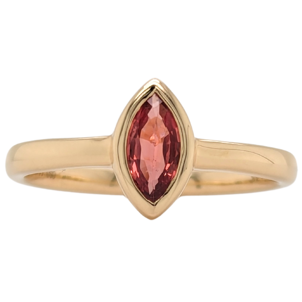 14K Yellow Gold Marquise Red-Orange Sapphire Ring