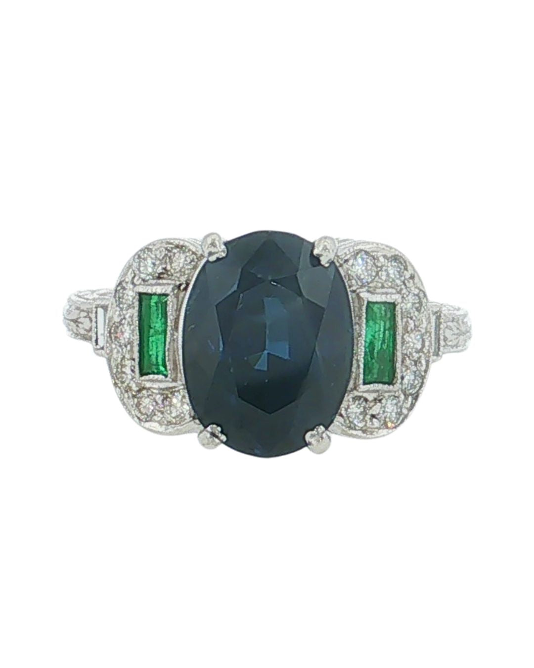5.07ct Sapphire & .20ct Emerald & Diamond Platinum Ring