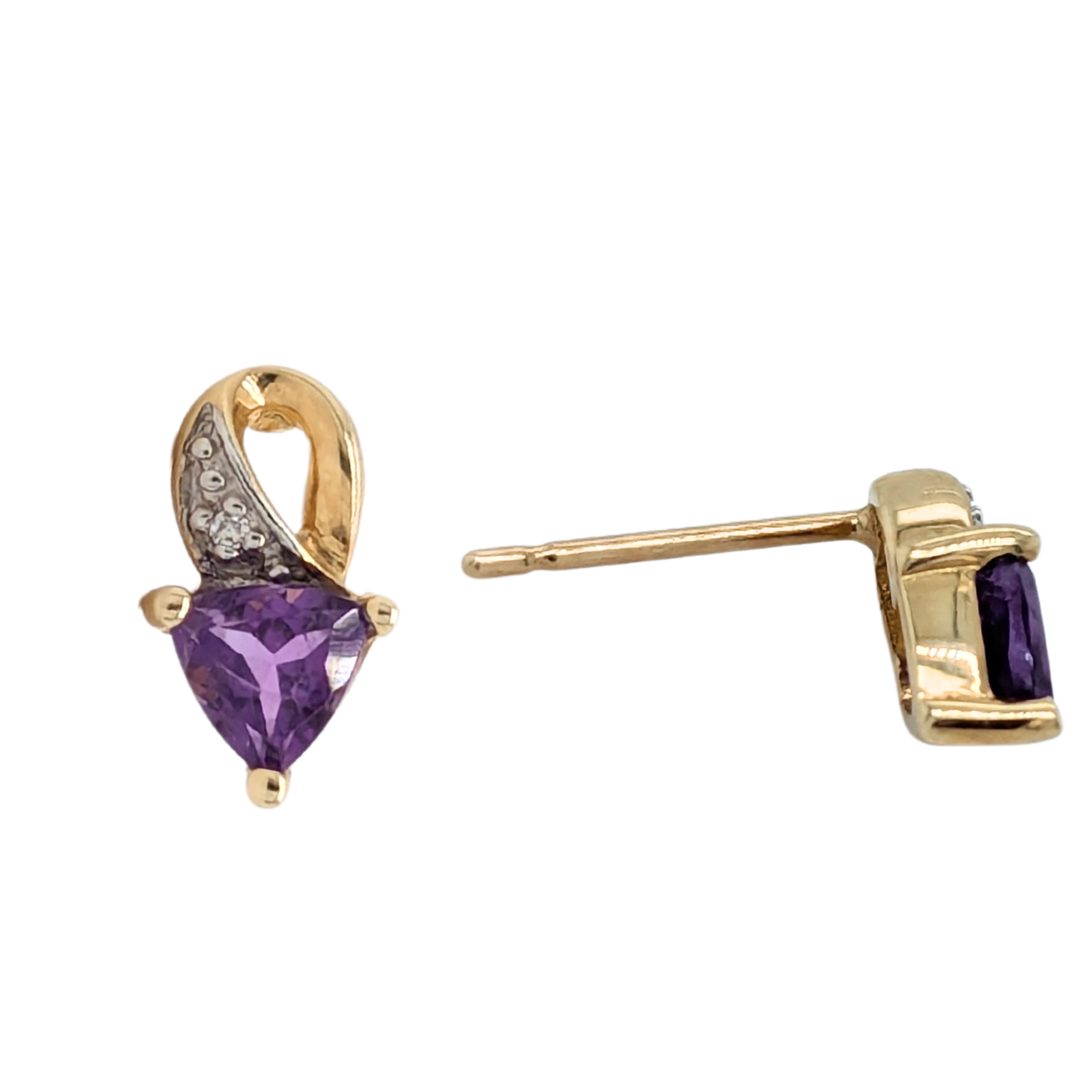 Estate: 10K Trillian Amethyst Drop Earrings with Diamonds