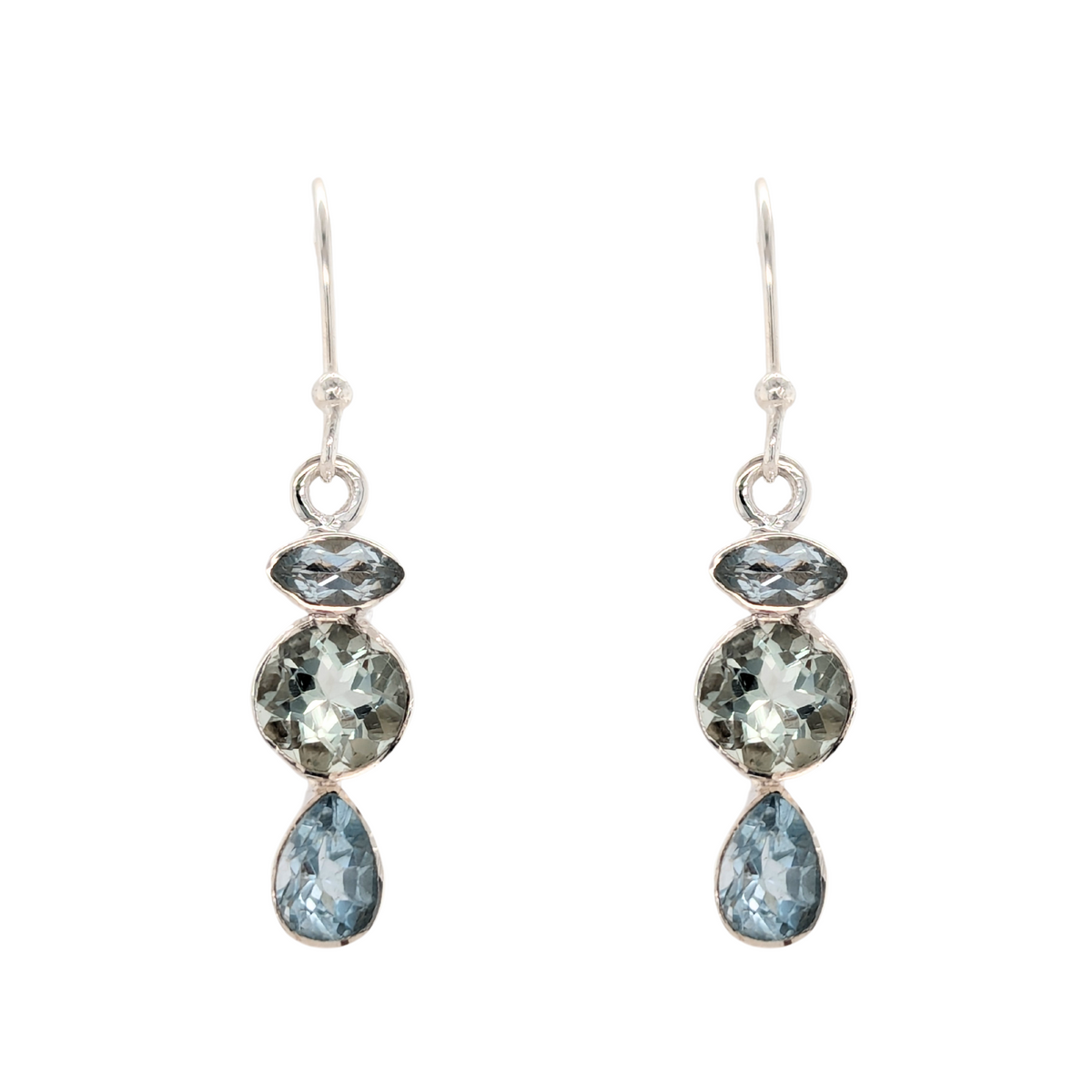 Sterling Silver Prasiolite Blue Topaz Dangle Earrings