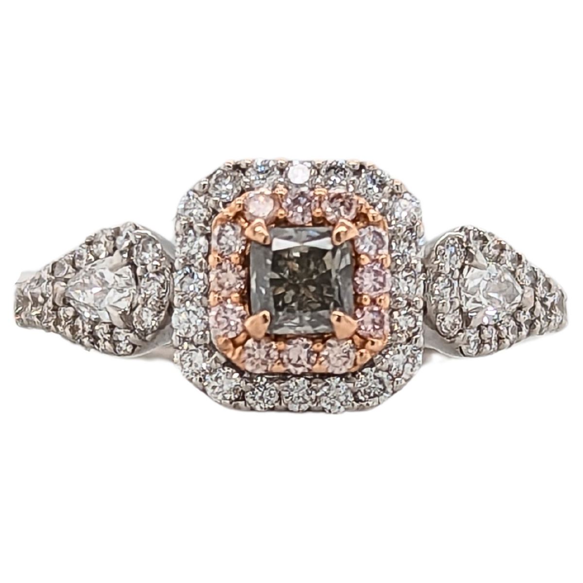 18K Two Tone Grey Diamond Cushion Cut Center Ring