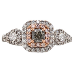 18K Two Tone Grey Diamond Cushion Cut Center Ring