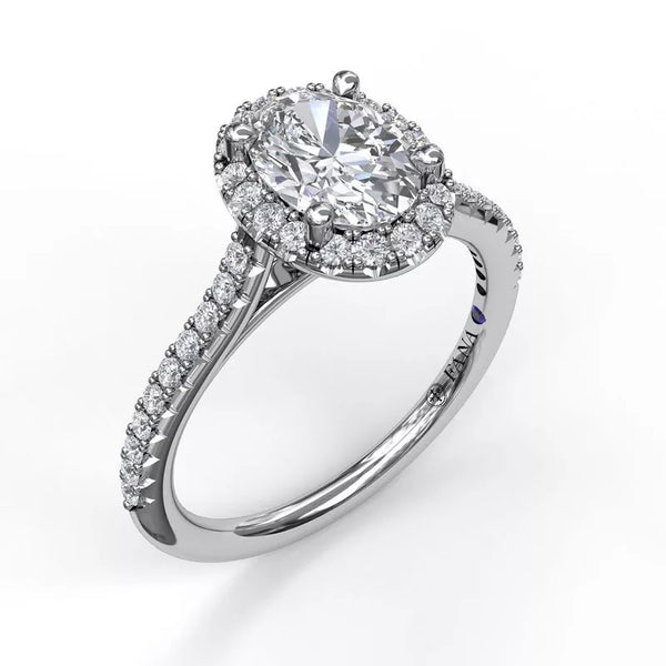 14K Gold Oval Diamond Halo Engagement Ring