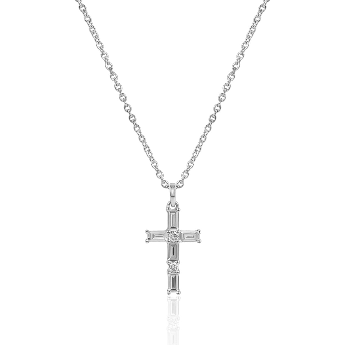 14K Gold Baguette Diamond Cross Necklace