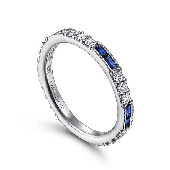 14K White Gold Blue Sapphire Baguette with Diamond Accents S2103847