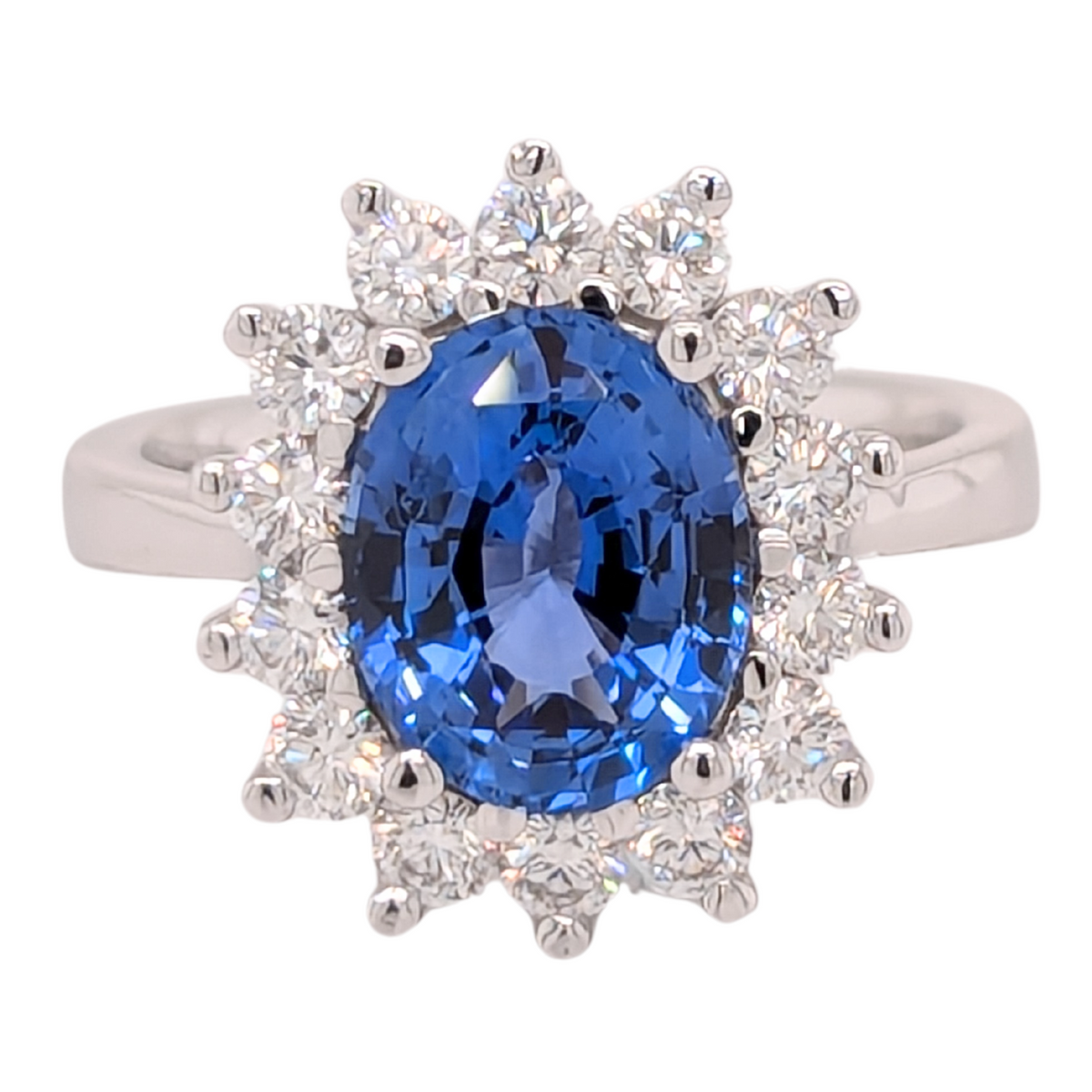 18K 3.13CT Blue Sapphire & Diamond Halo Ring