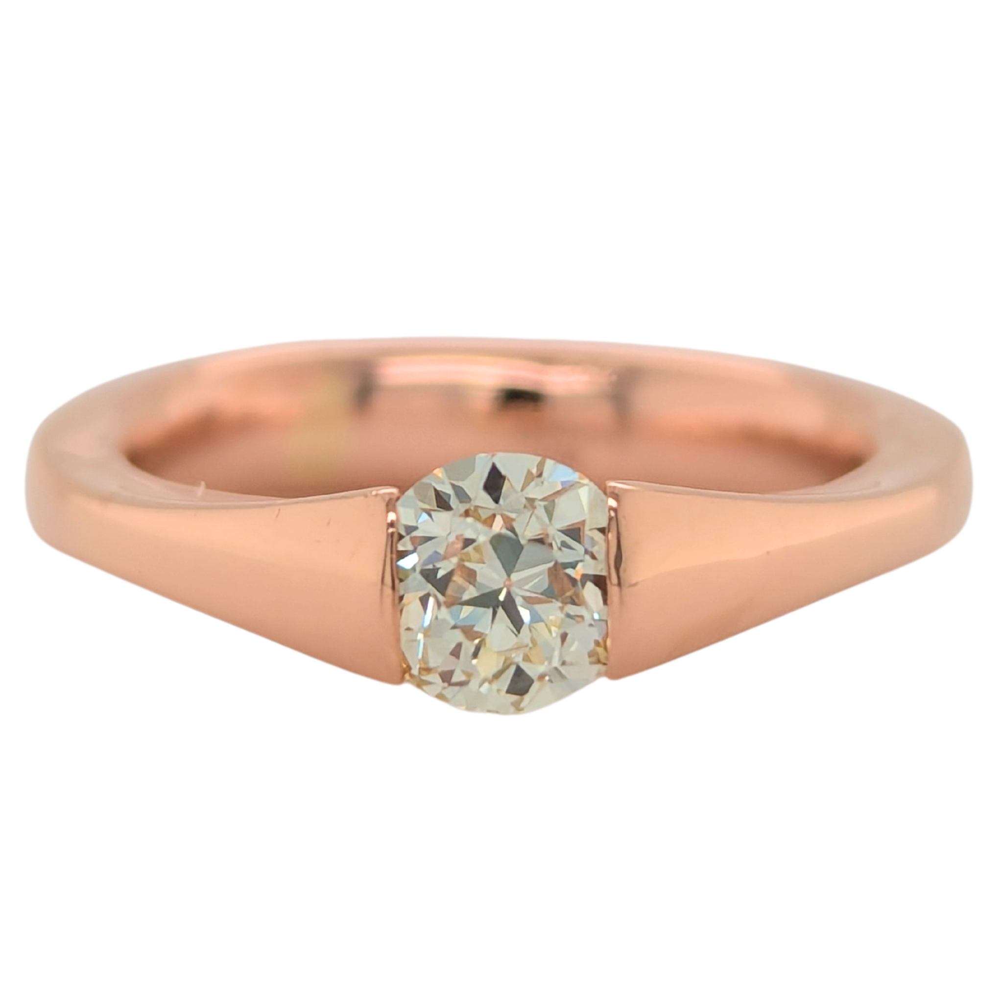 Estate: 18K Rose Gold Old European Cut Solitaire Ring