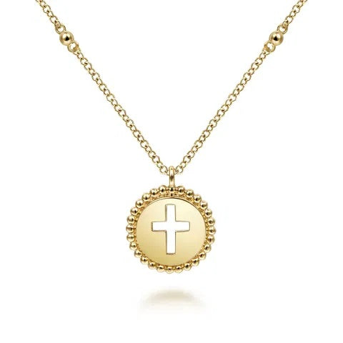 Bujukan 14K Yellow Gold Cross Pendant& Chain