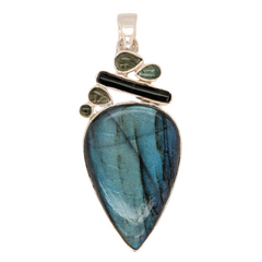 Sterling Silver Labradorite Pendant with Pear Accents