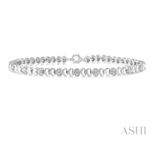 Sterling Silver Puffed Heart Diamond Bracelet