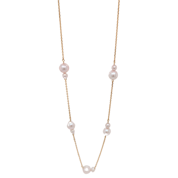 18K Yellow Gold Double Pearl Station Necklace 18"