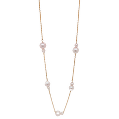 18K Yellow Gold Double Pearl Station Necklace 18"
