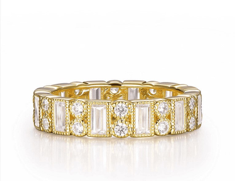 Yellow Gold Over Sterling Silver Simulated Diamond Eternity Band with Milgrain