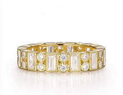 Yellow Gold Over Sterling Silver Simulated Diamond Eternity Band with Milgrain