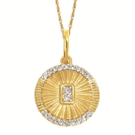 14K Yellow Gold Burst Circle Diamond Necklace