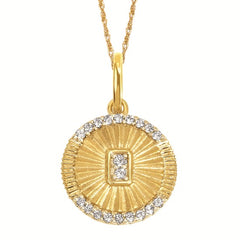 14K Yellow Gold Burst Circle Diamond Necklace