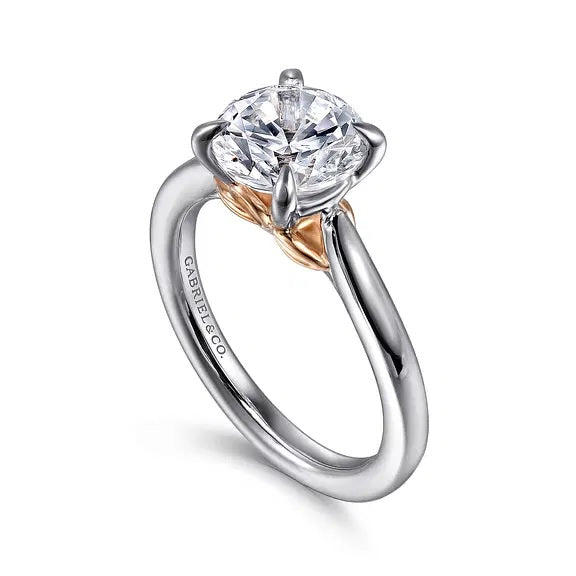 14K Rose & White Nelia Lotus Round Center Engagement Semi-Mount Ring S2086905