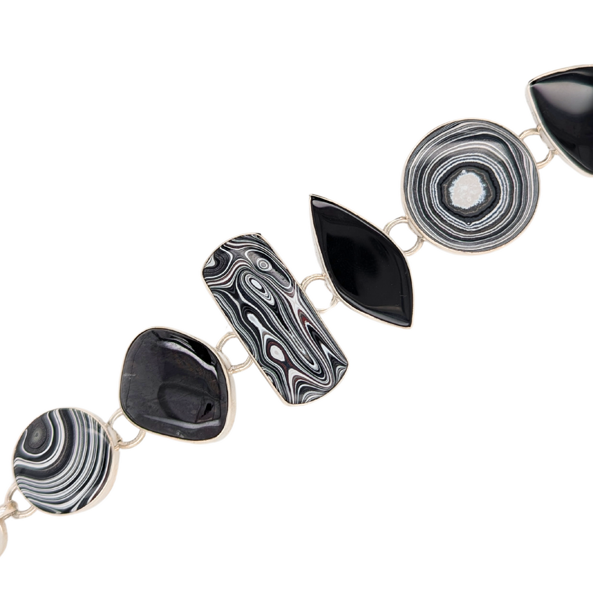 Sterling Silver Fordite & Black Onyx Toggle Bracelet