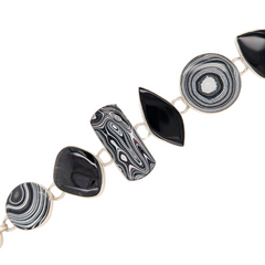 Sterling Silver Fordite & Black Onyx Toggle Bracelet