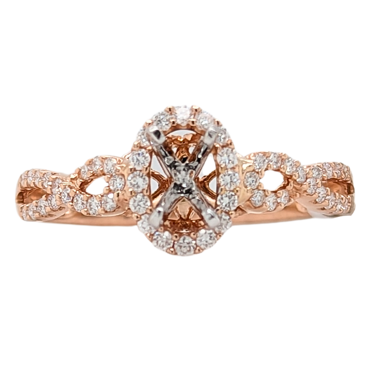 14K Rose Gold Oval Diamond Halo Semi-Mount Engagement Ring