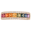 14K Yellow Gold Princess Cut Rainbow Sapphire Band