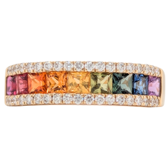 14K Yellow Gold Princess Cut Rainbow Sapphire Band