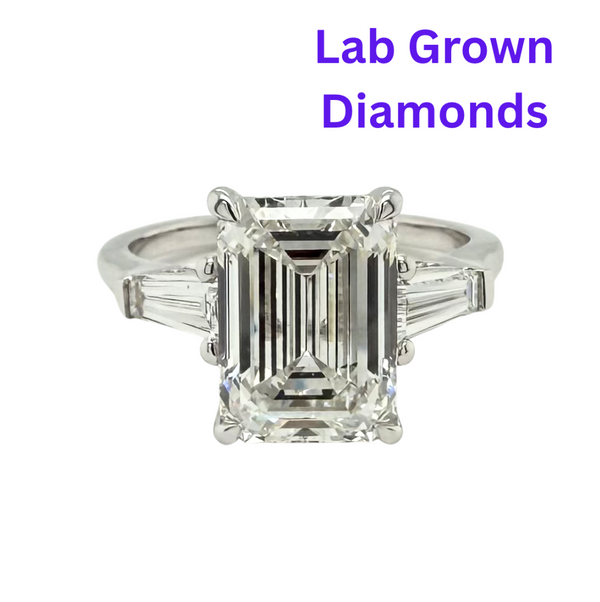 14K White Gold 4ct Lab Grown Emerald Cut Diamond Ring