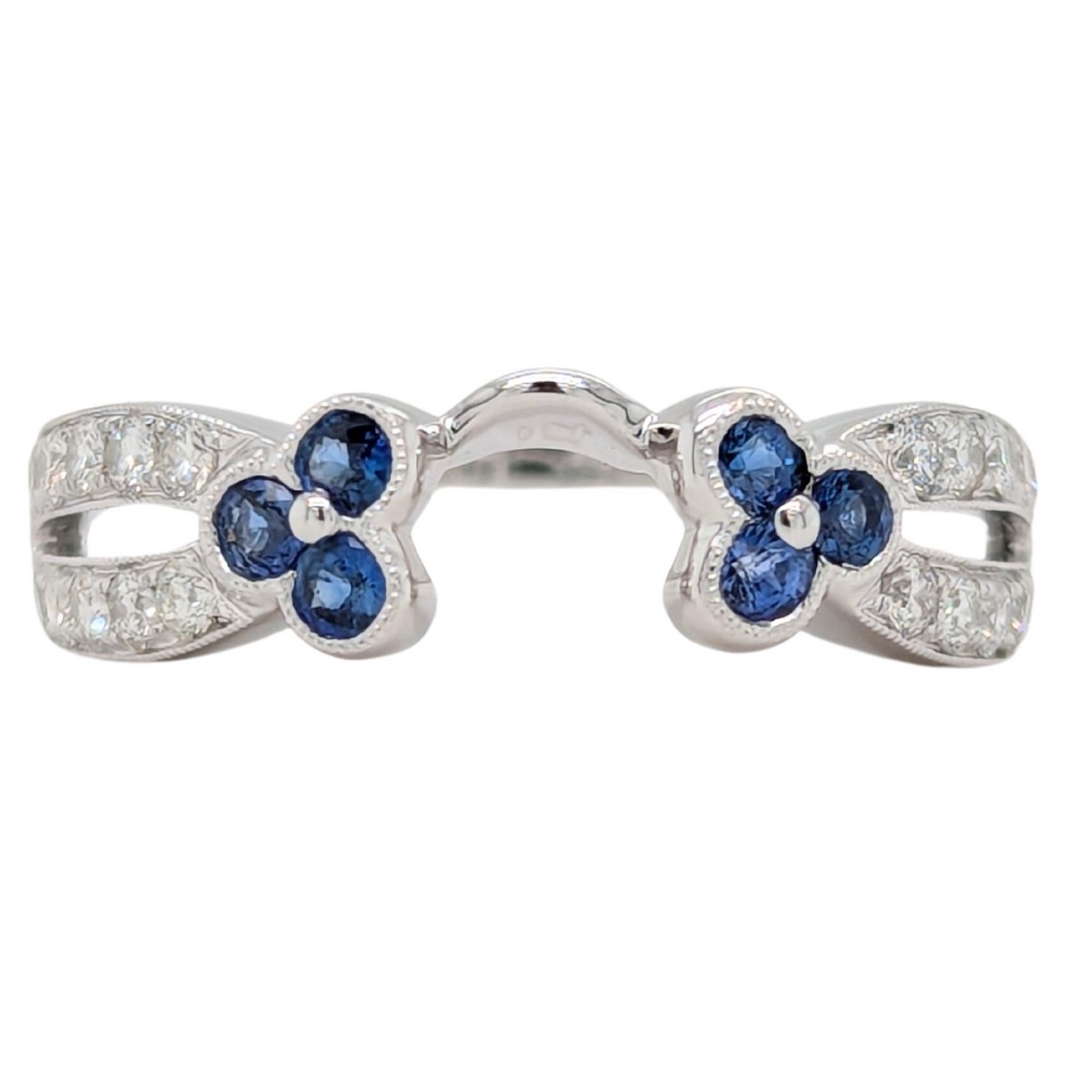 14K White Gold Diamond and Blue Sapphire Wrap Ring