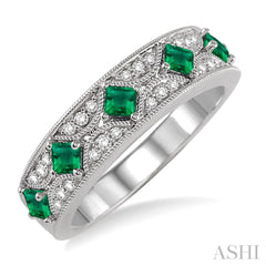 14K White Gold Princess Cut Emerald & Diamond Ring