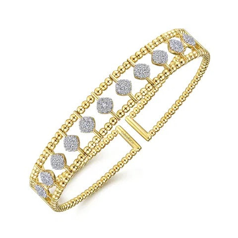 14K Gold Diamond Double Row Bangle Bracelet .70CTW.