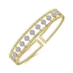 14K Gold Diamond Double Row Bangle Bracelet .69CTW