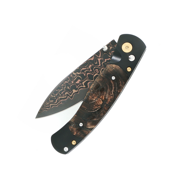 Copper/Brass Damascus Titanium Fossilized Mammoth Tusk Cerakote Button Lock