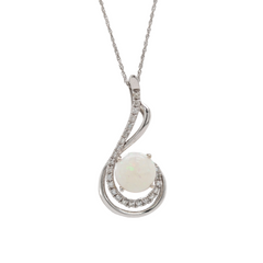 14K White Gold Opal and Diamond Swirl Necklace