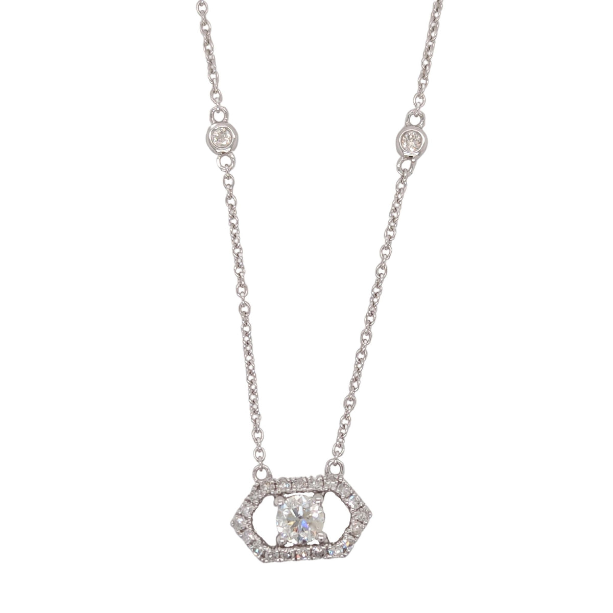 14K White Gold Geometric Diamond Necklace 1/4CT Center