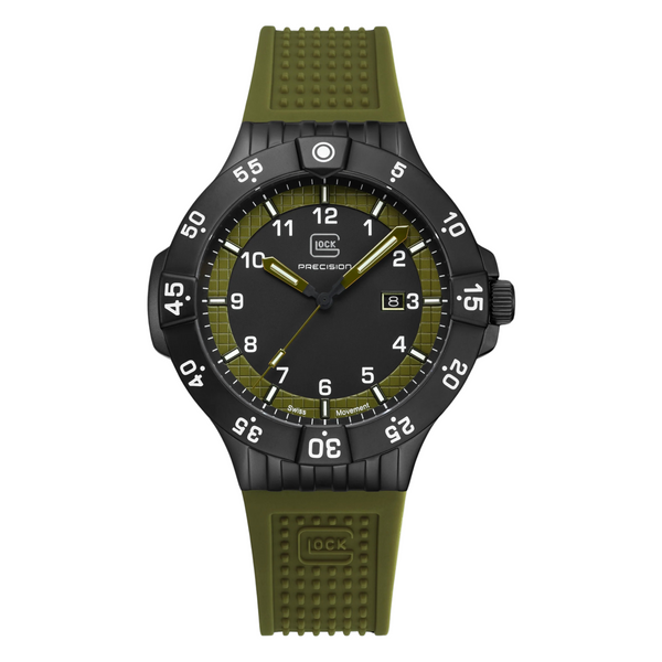 GLOCK GW-15-4-22 Black Case Green Strap Watch