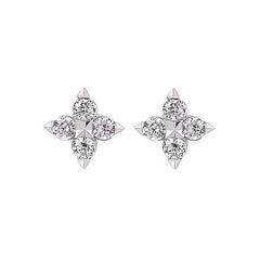 Sterling Silver Clover Diamond Stud Earrings .15CTW