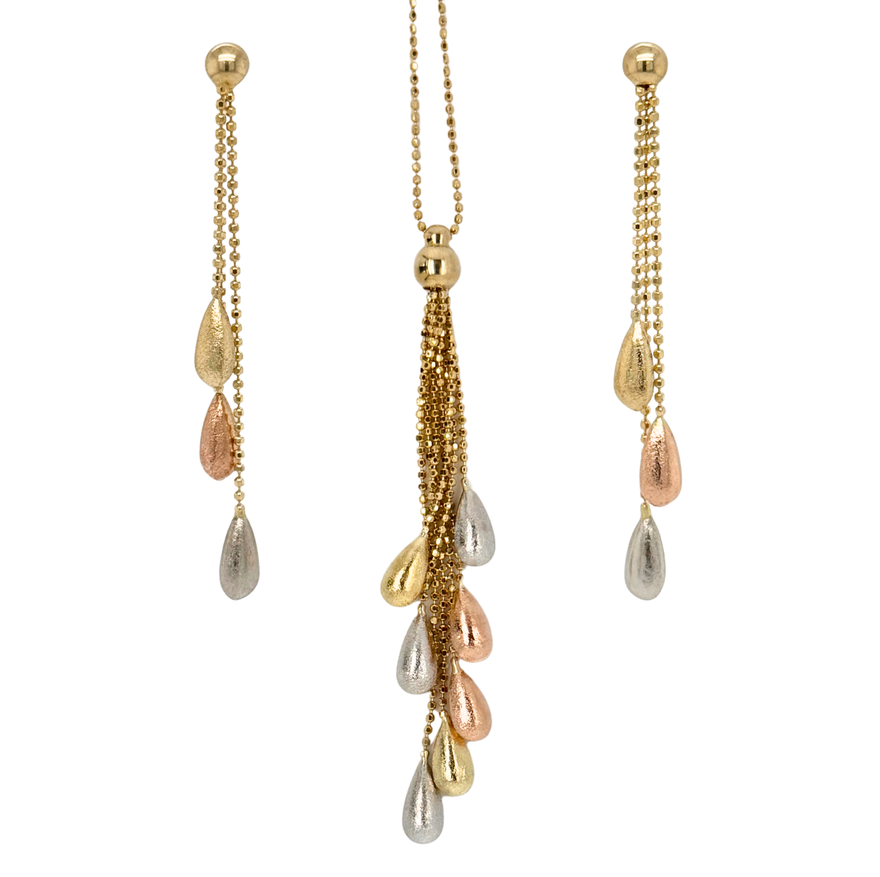 Estate 14kt Tri Gold Drop Necklace and Earrings