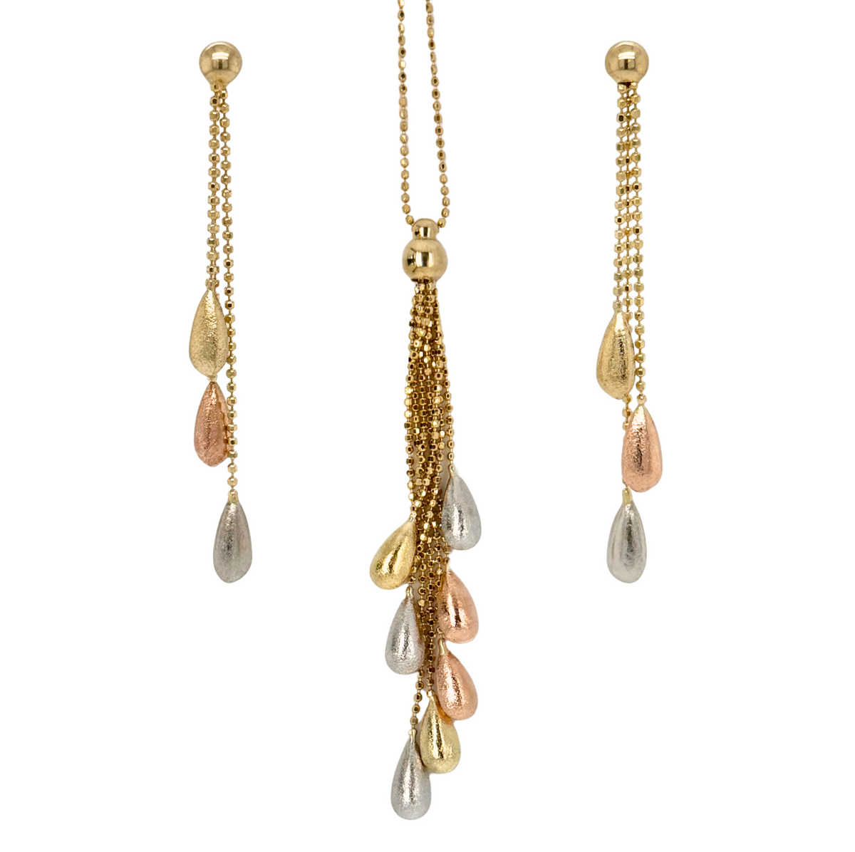 Estate 14kt Tri Gold Drop Necklace and Earrings