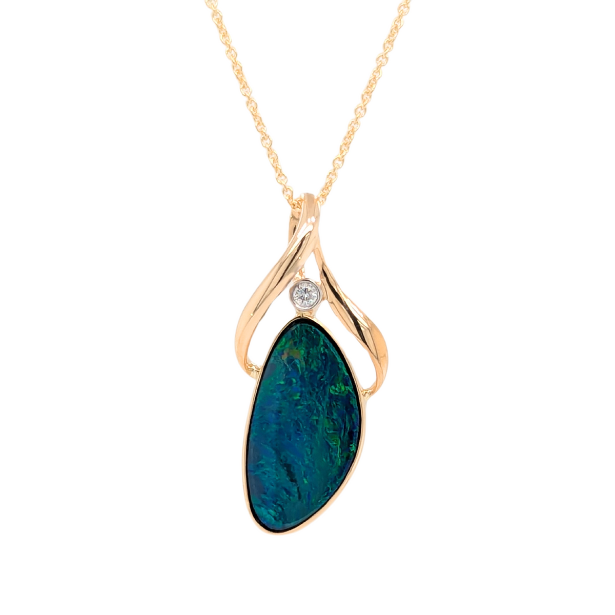 14K Yellow Gold Australian Opal Necklace with Organic Design