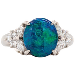 Platinum Oval Black Opal Ring with Diamonds